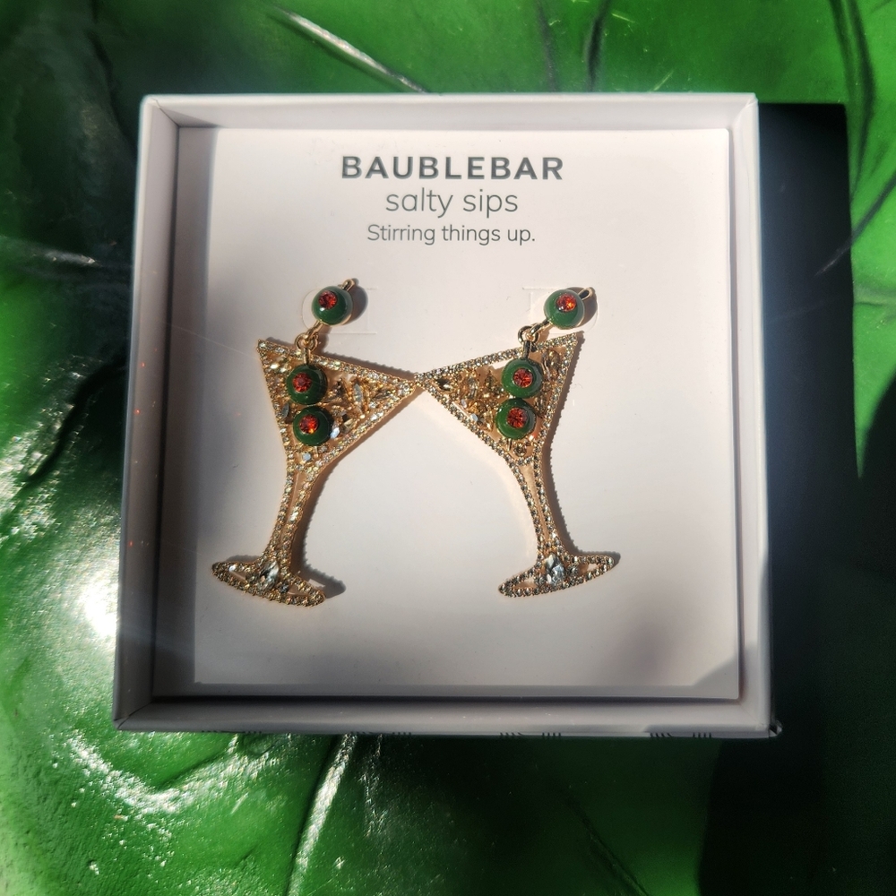BaubleBar Martini Rhinestone Earrings Olive Accents - Picture 5 of 8